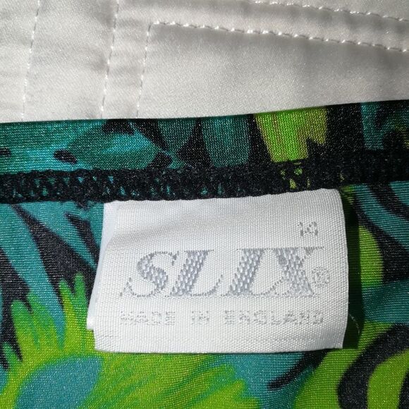 Vintage SLIX English Tropical Green Leaves Stretchy Midi Skirt Size Medium - Picture 7 of 11